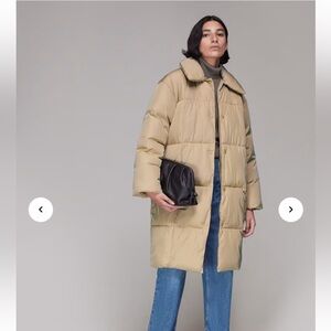 WHISTLES Camel Wren Puffer Coat Women's Medium Collar Neutral Tan Quilted Pocket